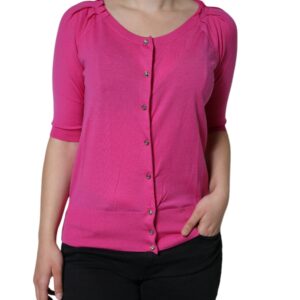 Pink Wool Button Down Short Sleeve Blouse Top