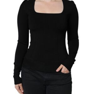 Black Long Sleeves Blouse Square Neck Top