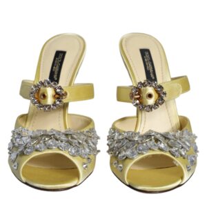 Yellow Mary Janes Satin Crystal Sandals Shoes
