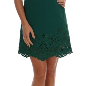 Green Floral Cutout Silk Wool Dress