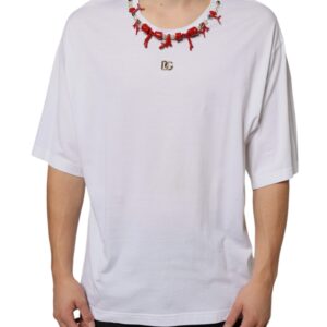 White Cotton Necklace Embellished T-shirt