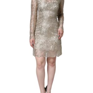 Gold Floral Lace A-line Sheath Mini Dress