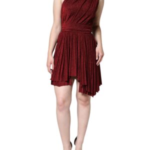 Red One Shoulder Pleated A-line Mini Dress