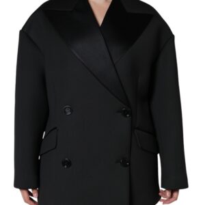 Black Polyester Double Breasted Coat Jacket