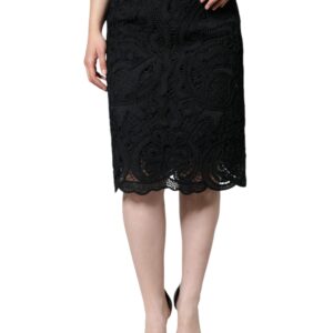 Black Floral Lace High Waist Pencil Cut Skirt