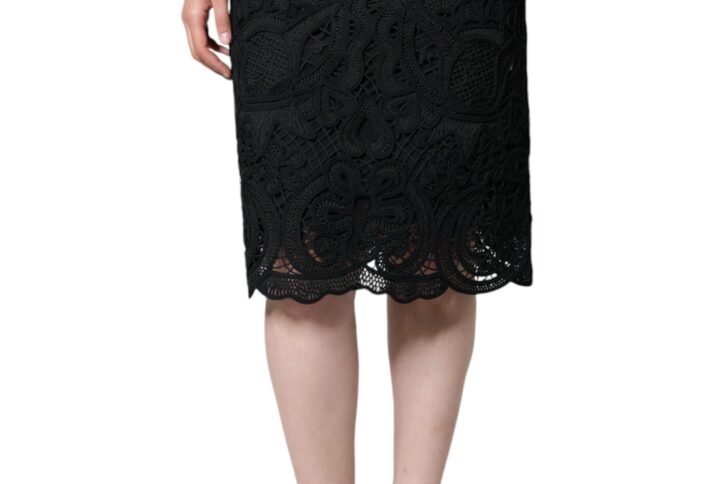 Black Floral Lace HighWaist Pencil Cut Skirt - Jag Couture London