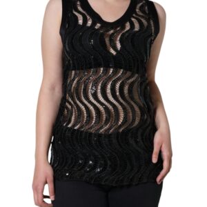 Black Sequin Sleeveless Tank Blouse Top