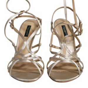 Beige Leather Stiletto Heels Sandals Shoes