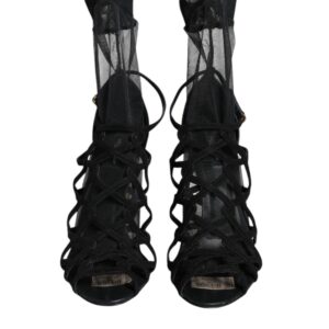 Black Tulle Stretch Heels Sandals Shoes