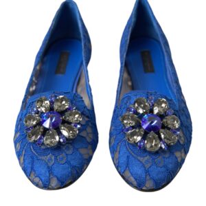Blue Lace Crystal Ballet Flats Loafers Shoes