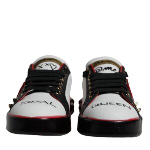 White Red Crystals Leather Portofino Sneakers Shoes