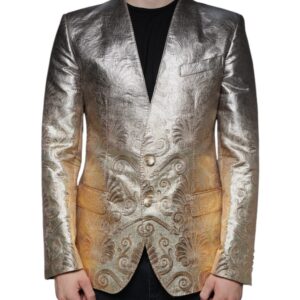Gold Jacquard Single Breasted Dress Blazer