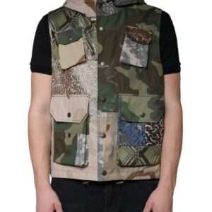 Multicolor Patchwork Hooded Vest Jacket