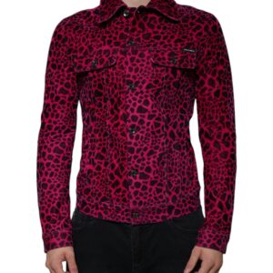 Fuchsia Leopard Button Down Collared Jacket