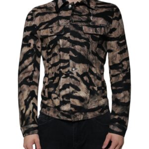 Brown Tiger Button Down Collared Jacket