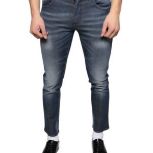 Dark Blue Washed Cotton Skinny Denim Jeans