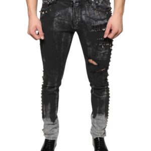 Black Embellished Cotton Skinny Denim Jeans