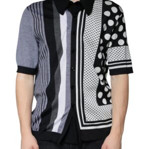 Black White Polka Dot Collared Polo T-shirt