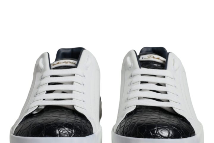 White Leather Logo Portofino Sneaker Shoes - Jag Couture London