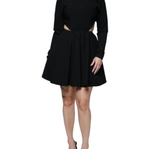 Black Viscose Cut Out A-line Long Sleeves Mini Dress