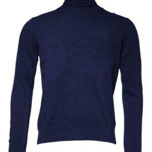 Blue Wool Knit Turtleneck Pullover Sweater