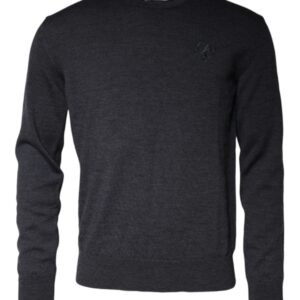 Dark Gray Wool Crew Neck Pullover Sweater