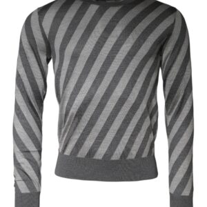 Gray Stripes Long Sleeve Round Neck Pullover Sweater