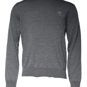 Dark Gray Wool Crew Neck Pullover Sweater - Jag Couture London