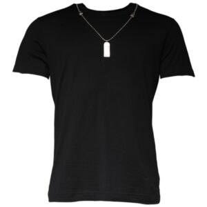 Black Cotton Necklace Embellished T-shirt - Jag Couture London
