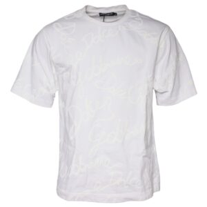 White Logo Print Cotton Crew Neck T-shirt