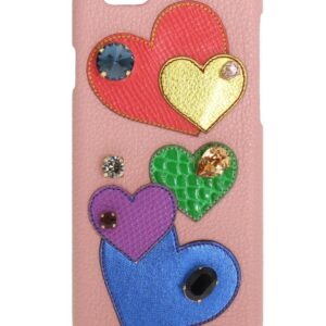 Pink Leather Heart Crystal Phone Case