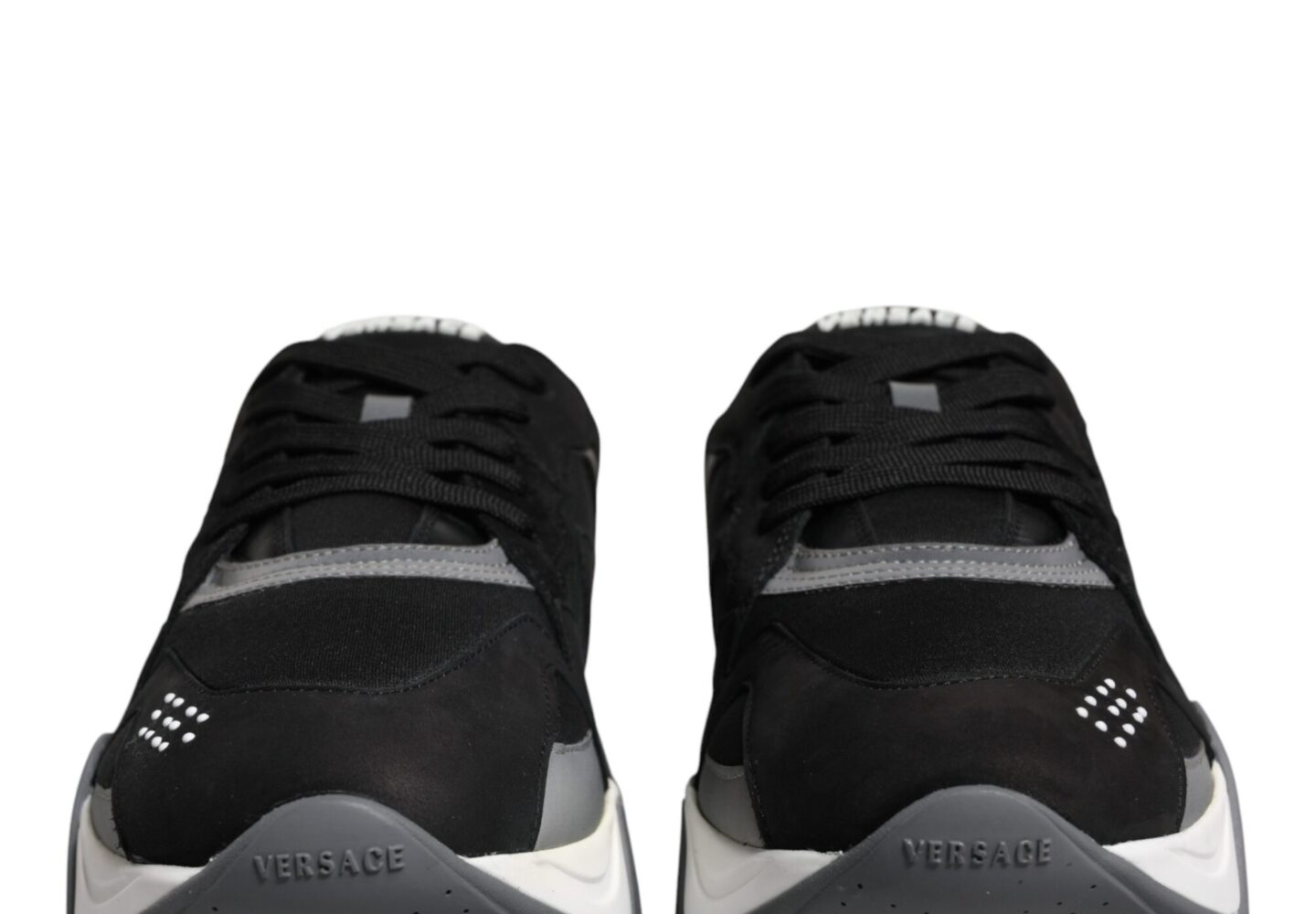 Black Leather Neoprene Chunky Low Top Sneakers Squalo Shoes - Jag Couture London