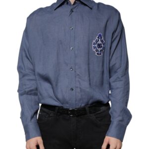 Blue Logo Long Sleeve Button Down Casual Shirt