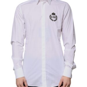 White Cotton Logo Formal Men GOLD Dress Shirt
