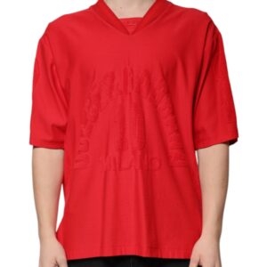 Red Cotton V-neck Short Sleeves T-shirt
