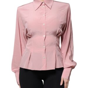 Pink Cotton Long Sleeves Collared Blouse Top