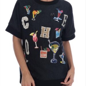 Black Brocade Cocktail Crystal Sweater