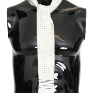 White Polka Dotted Silk Skinny Scarf