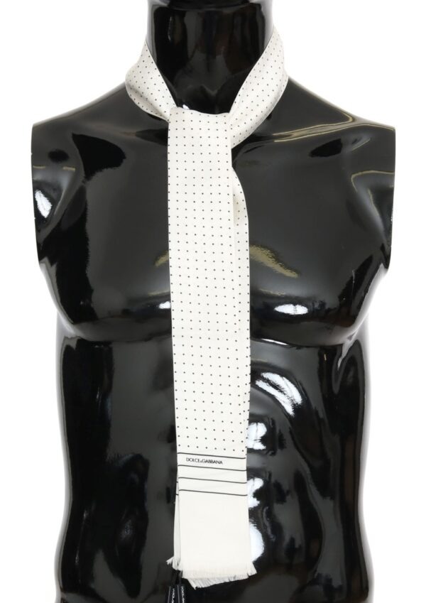 White Polka Dotted Silk Skinny Scarf