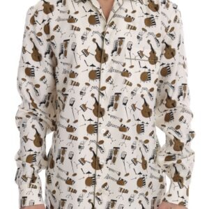 White Silk JAZZ Motive Print Shirt