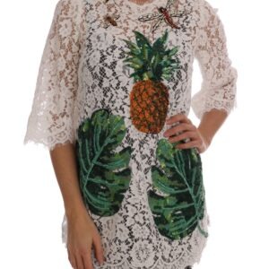 White Crystal Embellished Lace Blouse