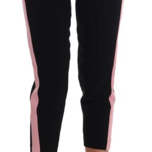 Black Stretch Pink Stripes Capri Pants