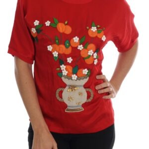 Red Silk Orange Vase Crystal Top