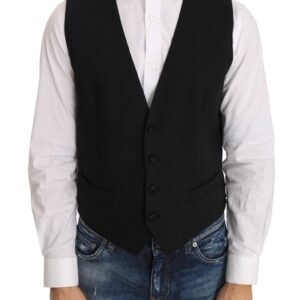 Black Wool Silk Vest