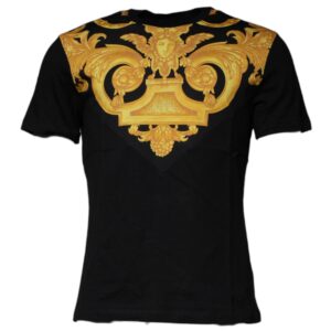 Black Medusa Print Cotton Crew Neck T-shirt
