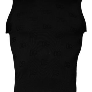 Black Silk Round Neck Sleeveless T-shirt