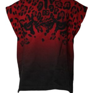 Red Leopard Print Cotton Sleeveless T-shirt