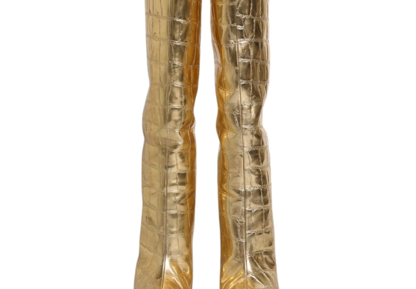 Gold Leather Stiletto Heels High Boots Shoes - Jag Couture London