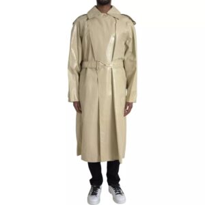 Beige Lambskin Leather Trench Coat Jacket - Jag Couture London