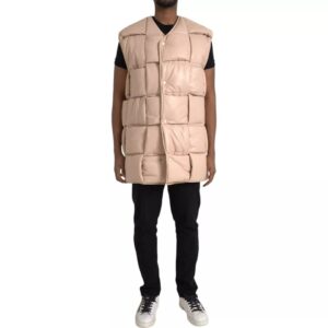 Beige Quilted Sleeveless Calf Leather Jacket - Jag Couture London